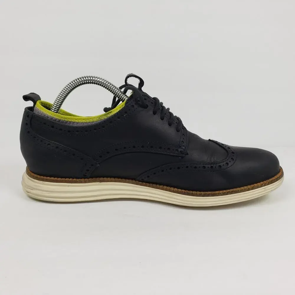 Cole Haan Grand OS Mens Size 8.5 Dk Navy Blue Leather Dress Wingtip Oxford Shoes